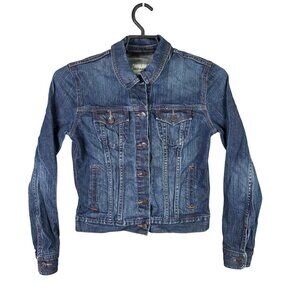 Womens Old Navy Blue Denim Jacket Button Front Cotton Stretch Long Sleeves M